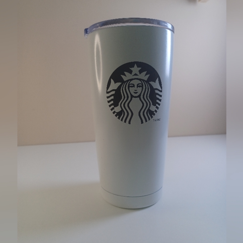 Starbucks 2018 White and Black Siren Mermaid Logo Metal 20oz Travel Tumbler Mug